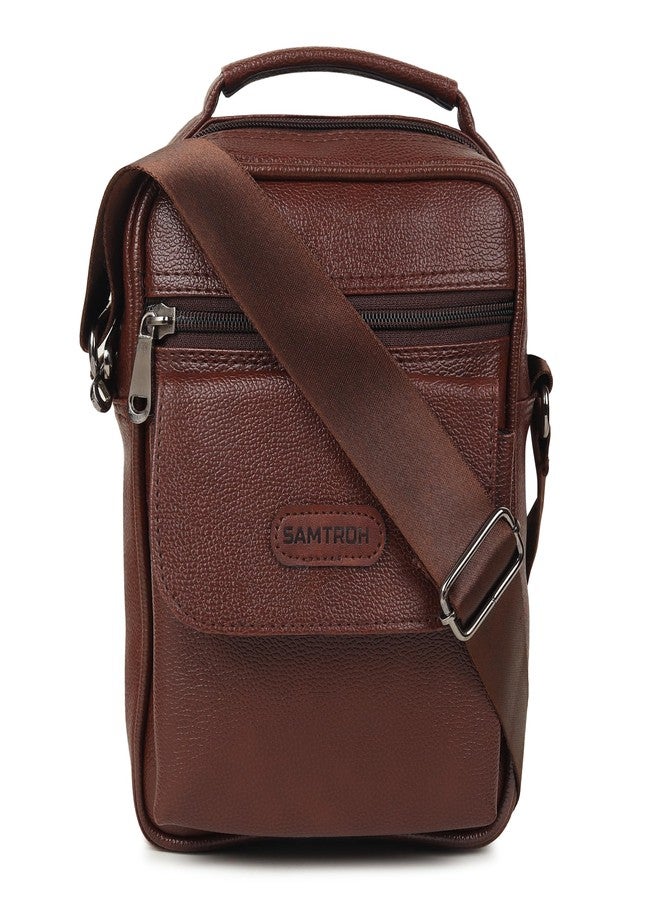 SAMTROH Vegan Leather Small Sling Bag for Men | Chest Slinger Bag | Crossbody Bag| Side Bag Men | Mini Leather Slings | Corporate Gift Item | Passport Sling. (Brown) - Image 1